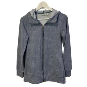 LOGO Lounge Lori Goldstein denim pattern hoodie ruffle back  XXS